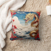 Vuur ademende draak rood blauw en goud schubben kussen (Deken)