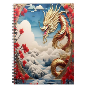 Vuur ademende draak rood blauw en goud schubben notitieboek
