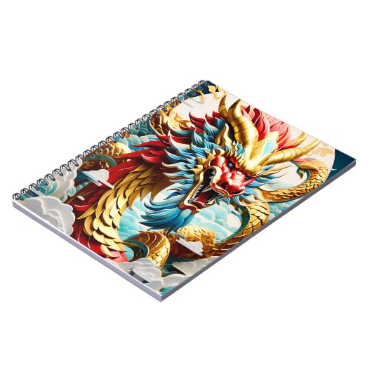 Vuur ademende draak rood blauw en goud schubben notitieboek (Linkerzijde)