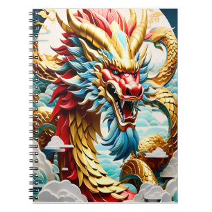 Vuur ademende draak rood blauw en goud schubben notitieboek