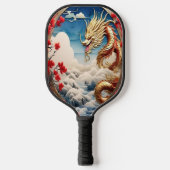 Vuur ademende draak rood blauw en goud schubben pickleball paddle (Voorkant)