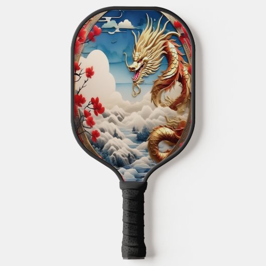 Vuur ademende draak rood blauw en goud schubben pickleball paddle (Voorkant)