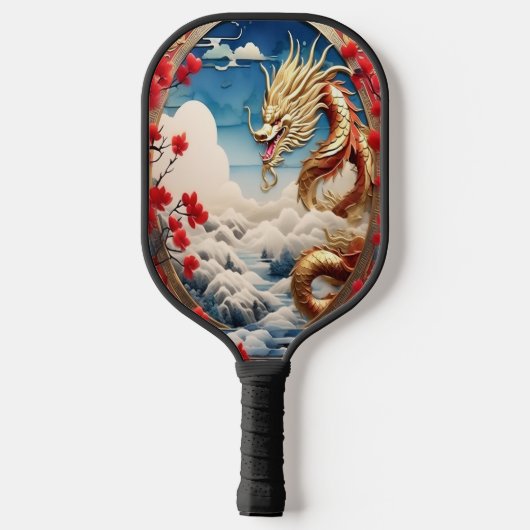Vuur ademende draak rood blauw en goud schubben pickleball paddle (Achterkant)