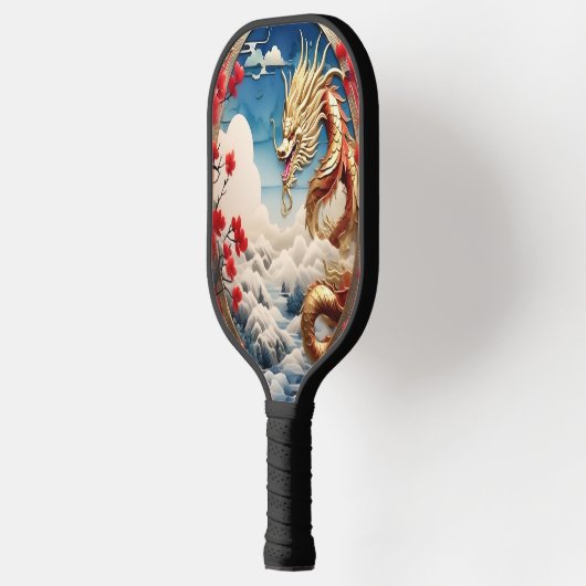 Vuur ademende draak rood blauw en goud schubben pickleball paddle (Links)