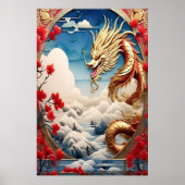 Vuur ademende draak rood blauw en goud schubben poster (Voorkant)