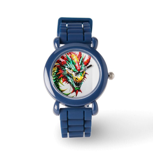 Vuur ademende draak rood, groen en gele schaal horloge (Voorkant)