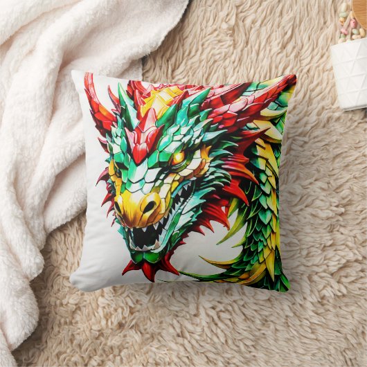 Vuur ademende draak rood, groen en gele schaal kussen (Deken)