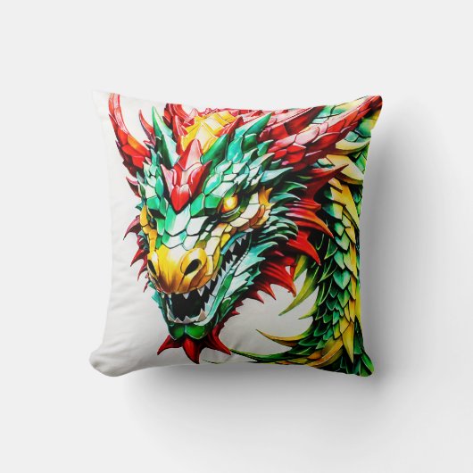 Vuur ademende draak rood, groen en gele schaal kussen (Voorkant)