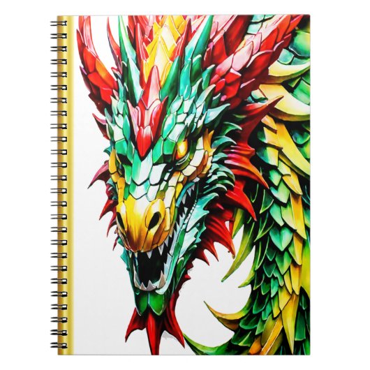 Vuur ademende draak rood, groen en gele schaal notitieboek (Voorkant)