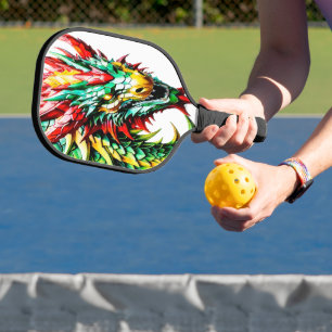 Vuur ademende draak rood, groen en gele schaal pickleball paddle