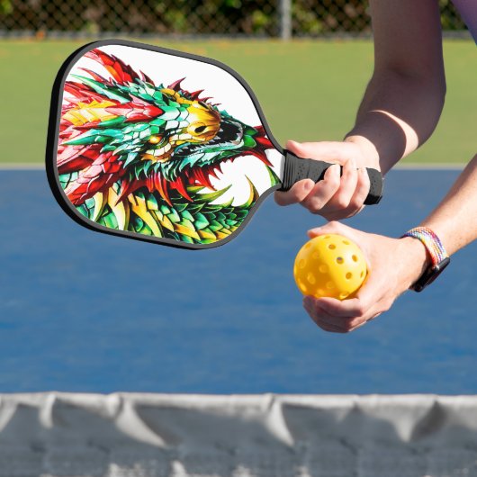 Vuur ademende draak rood, groen en gele schaal pickleball paddle (Insitu)