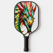 Vuur ademende draak rood, groen en gele schaal pickleball paddle (Achterkant)