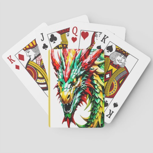Vuur ademende draak rood, groen en gele schaal pokerkaarten (Achterkant)