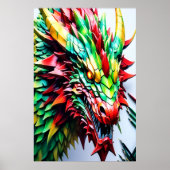 Vuur ademende draak rood, groen en gele schaal poster (Voorkant)