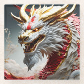 Vuur ademende draak rood wit en goud schubben glazen onderzetter (Voorkant)