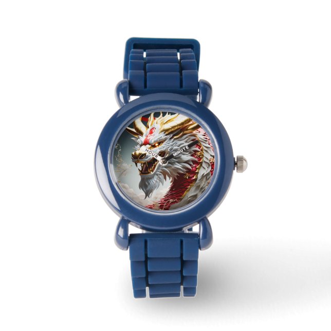 Vuur ademende draak rood wit en goud schubben horloge (Voorkant)