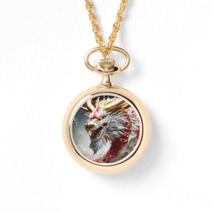 Vuur ademende draak rood wit en goud schubben horloge