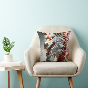 Vuur ademende draak rood wit en goud schubben kussen