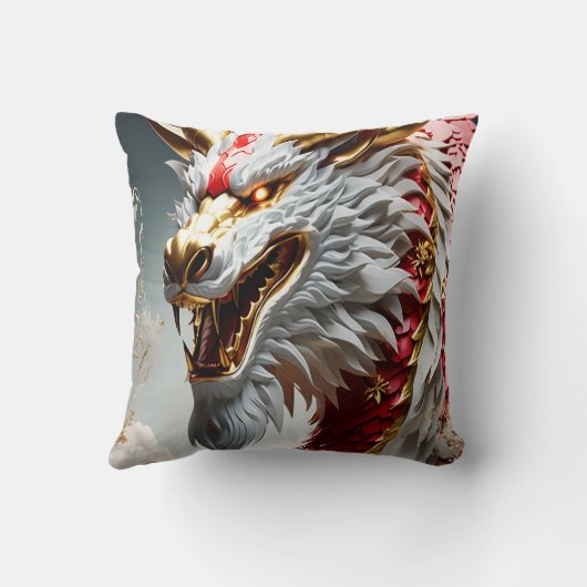 Vuur ademende draak rood wit en goud schubben kussen (Achterkant)