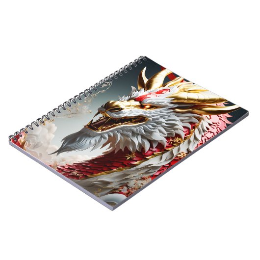 Vuur ademende draak rood wit en goud schubben notitieboek (Linkerzijde)