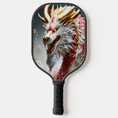 Vuur ademende draak rood wit en goud schubben pickleball paddle (Achterkant)