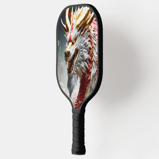 Vuur ademende draak rood wit en goud schubben pickleball paddle (Links)