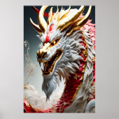 Vuur ademende draak rood wit en goud schubben poster (Voorkant)