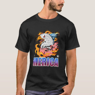 Vuur Amerikaanse vlag op 4 juli Merica vader T-shirt