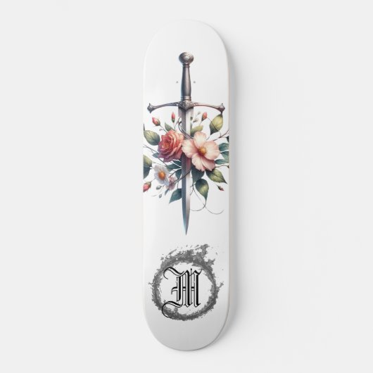 *~* Vuur AP88 Middeleeuws Zwaard Bloemen Bloemen Persoonlijk Skateboard (Voorkant)