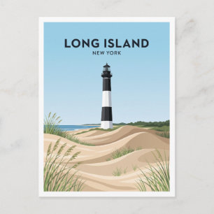 Vuur-eiland Vuurtoren Oceaanstrand New York Reizen Briefkaart