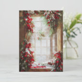 Vuur en bessen venster budget Kerstmis Feestdagenkaart (Staand voorkant)