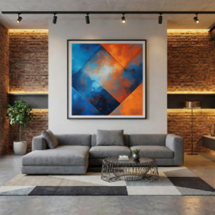 Vuur en Blauwe Abstractie Canvas Afdruk