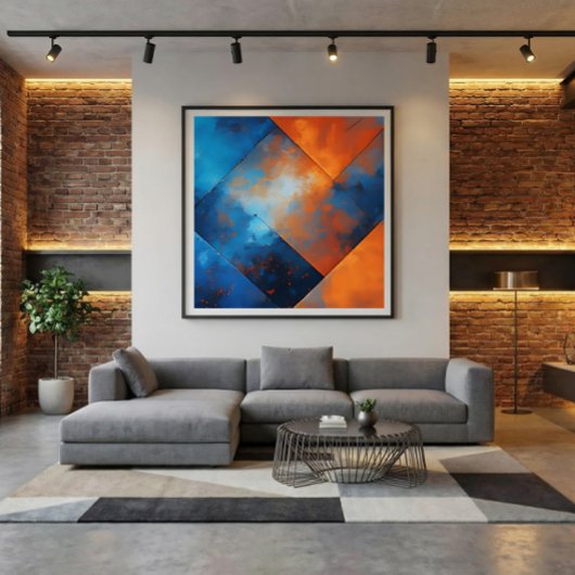 Vuur en Blauwe Abstractie Canvas Afdruk
