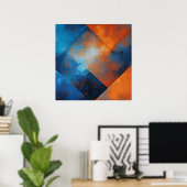 Vuur en Blauwe Abstractie Poster (Thuiskantoor)