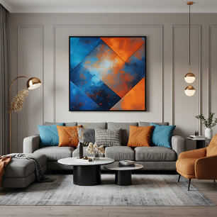 Vuur en Blauwe Abstractie Poster