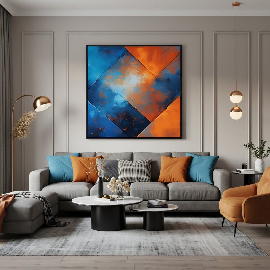 Vuur en Blauwe Abstractie Poster