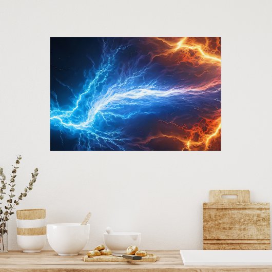 Vuur en ijs - bliksem poster (Keuken)