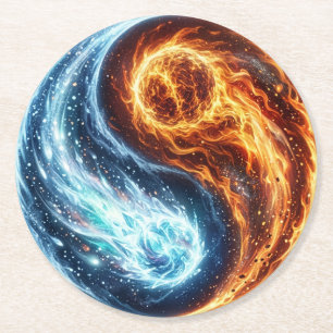 Vuur en IJs Kosmisch Evenwicht Yin Yang Ronde Kartonnen Onderzetter