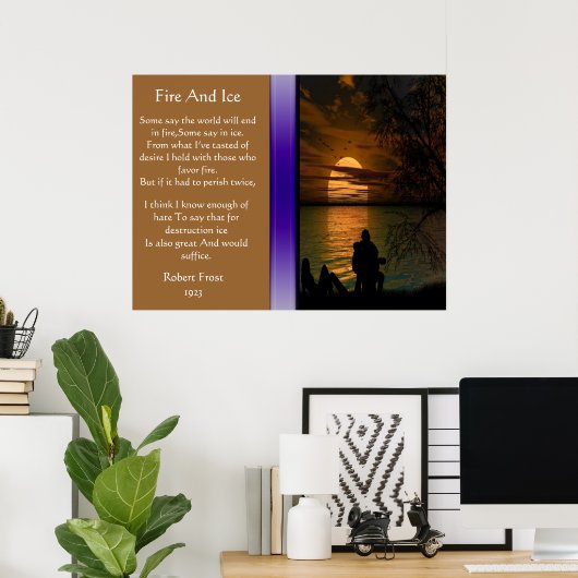 Vuur en ijs met Posters van het Ocean silhouette (Thuiskantoor)