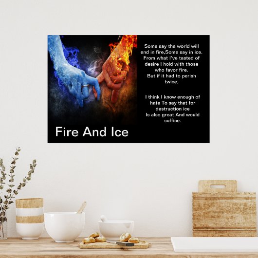 Vuur en ijs met vuurhand IJ-poster Poster (Keuken)