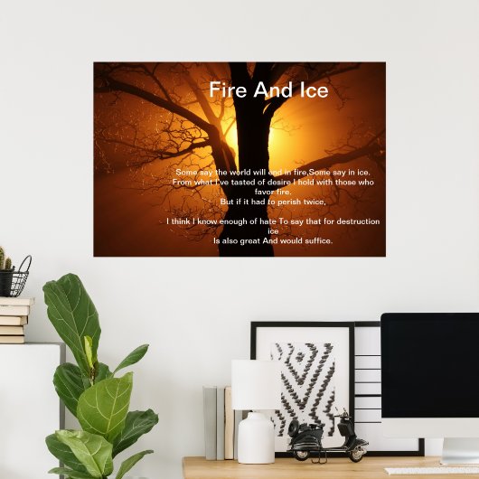Vuur en ijs over een brandend Poster van zonnebome (Thuiskantoor)