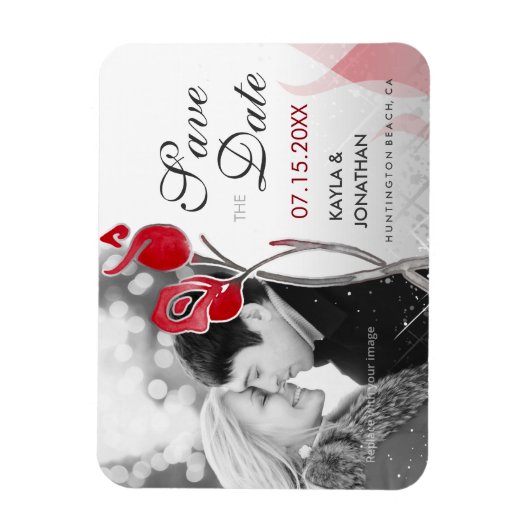 Vuur en ijs sparen de datum magneten | Rode rozen (Verticaal)