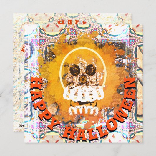 Vuur en Vlam Gelukkig Halloween Schedel Feestdagenkaart (Voorkant / Achterkant)