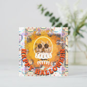 Vuur en Vlam Gelukkig Halloween Schedel Feestdagenkaart (Staand voorkant)