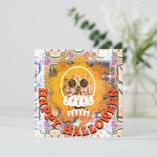 Vuur en Vlam Gelukkig Halloween Schedel Feestdagenkaart (Staand voorkant)