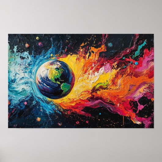 Vuur en Water Omringen de Aarde Poster (Voorkant)