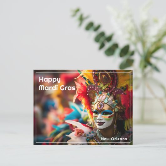 💜💛Vuur & Goud: Mardi Gras Spektakel Briefkaart (Staand voorkant)