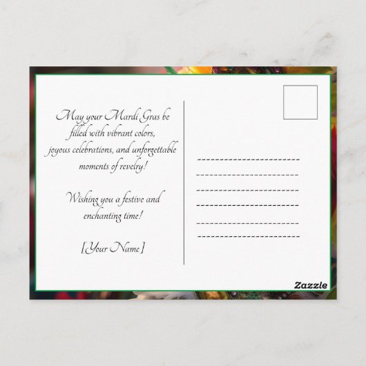 💜💛Vuur & Goud: Mardi Gras Spektakel Briefkaart (Achterkant)