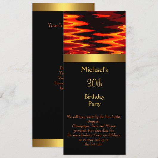 Vuur Goud Zwart 30ste Verjaardagsfeest Lang 2 Kaart (Voorkant / Achterkant)