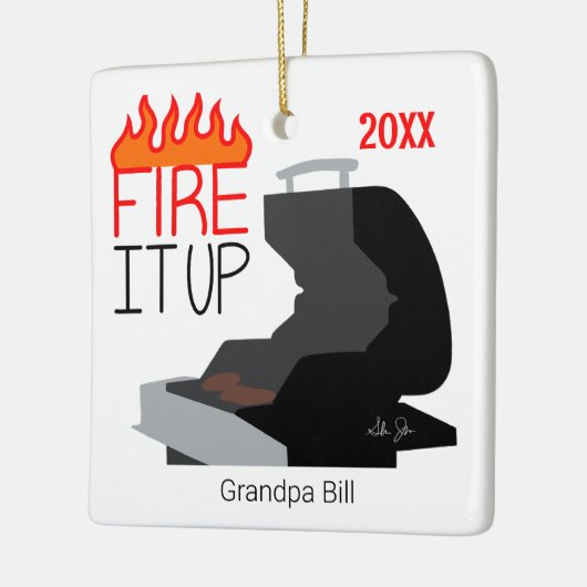 Vuur het omhoog Vlammen & Grill Persoonlijk Keramisch Ornament (Links)